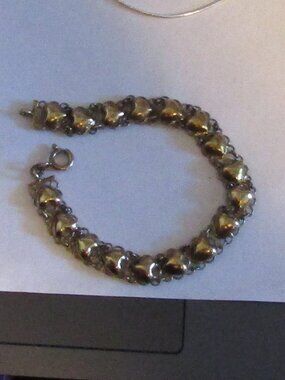 Signed 925 Sterling (Gold toned vermeil?) 7.5" Vintage Delicate HEART BRACELET